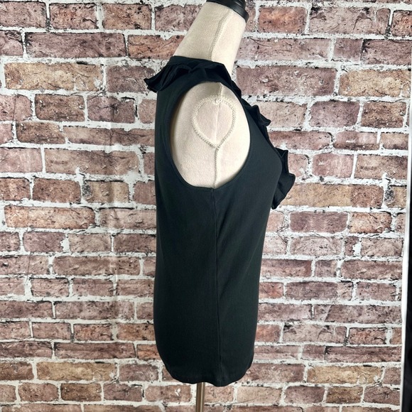 Lauren Ralph Lauren Black Ribbed Cotton Ruffle V-Neck Sleeveless Top Large - Picture 8 of 14